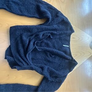 Free People Textured Cross Over Black Sweater